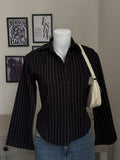 Black Striped Flared Sleeve Fitted Shirt