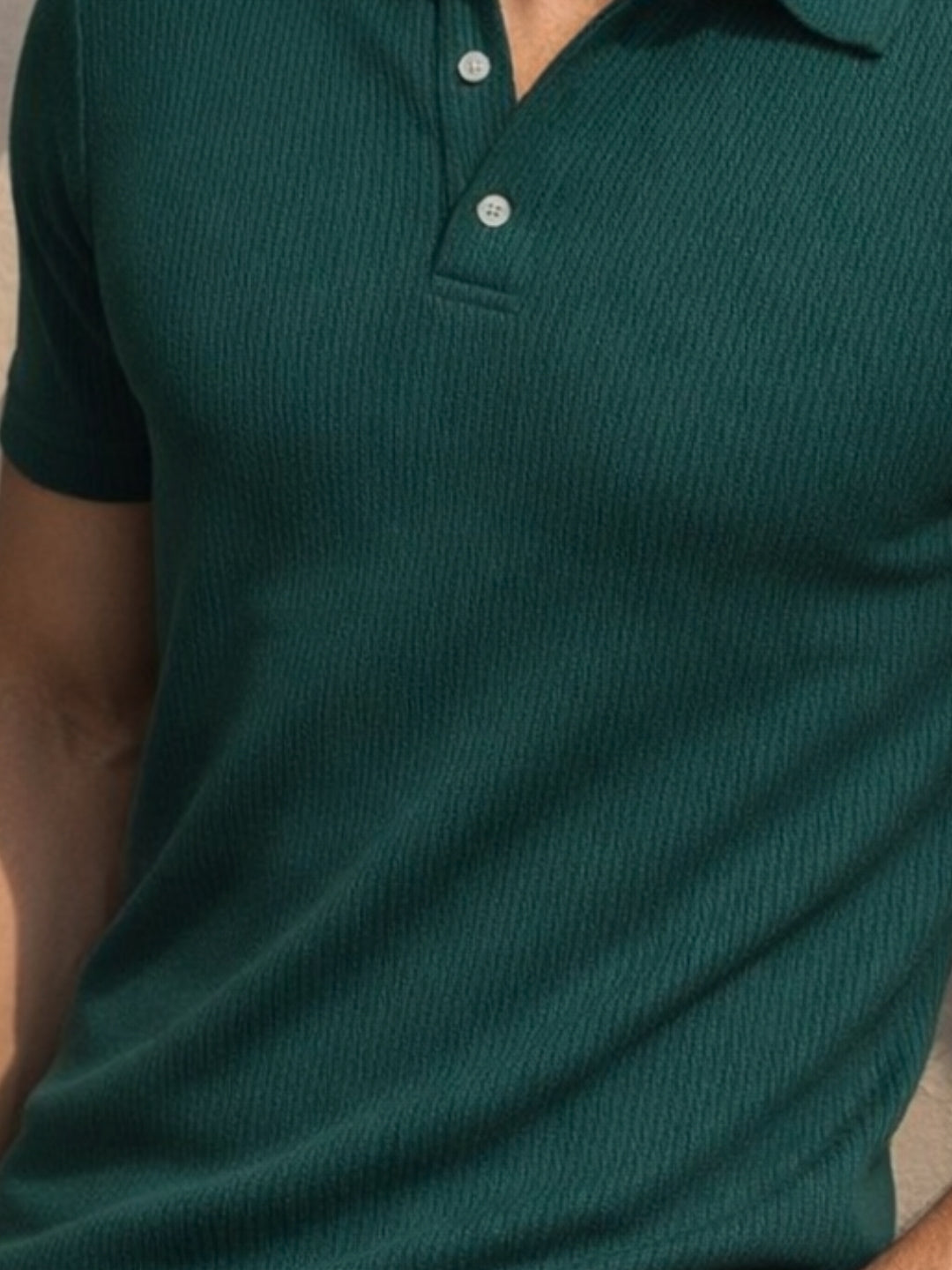 Teal Solid Poly Corduroy Cut Away Collar Polo T-Shirt
