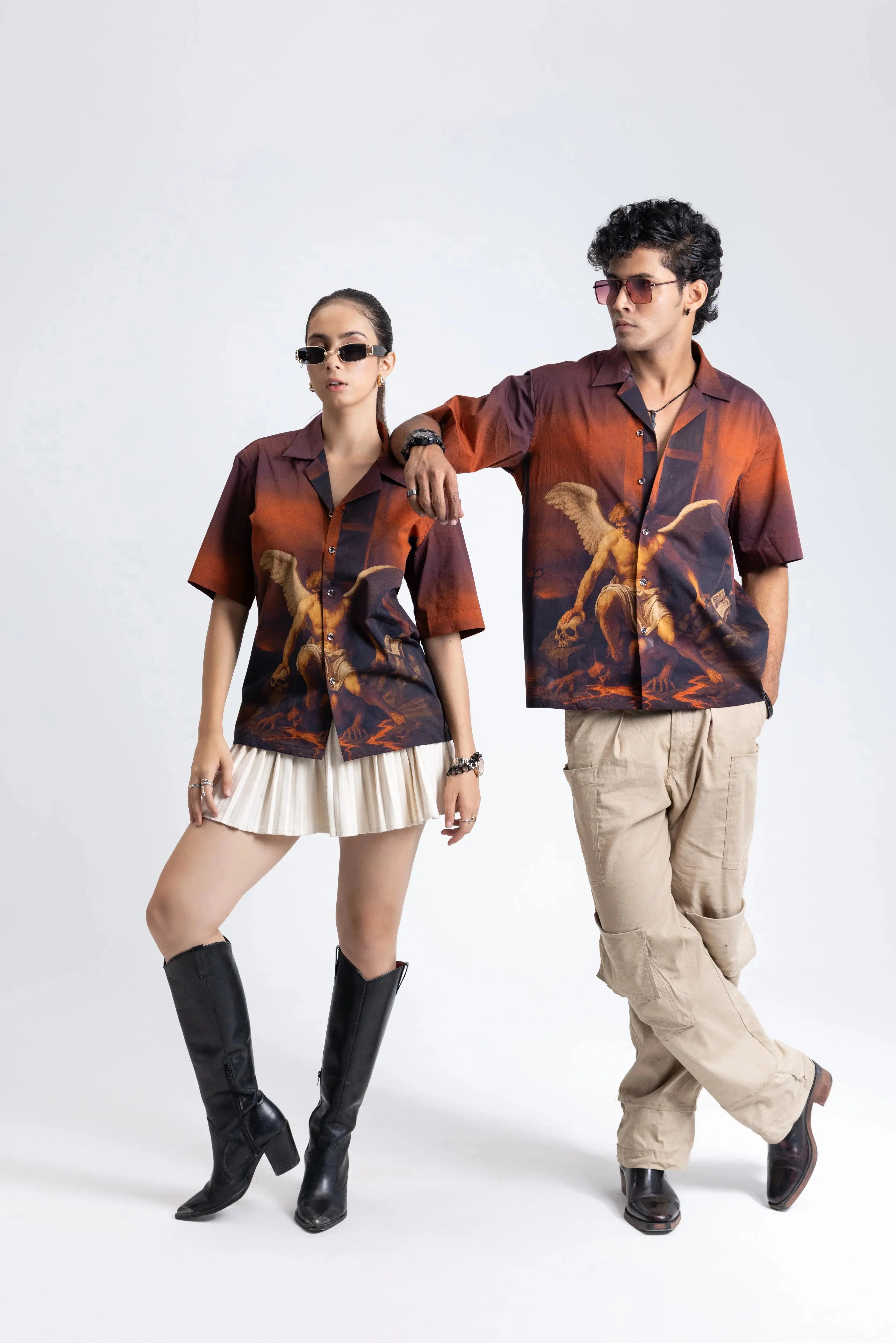 Heaven's Reckoning Oversized Printed Cuban Collar Shirt Off Sinners