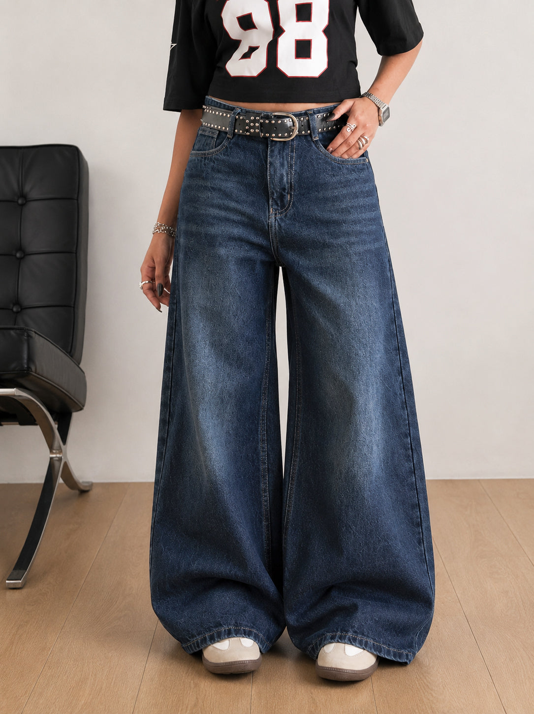 Deep Ocean Blue Washed Ultra Wide Leg Jeans??