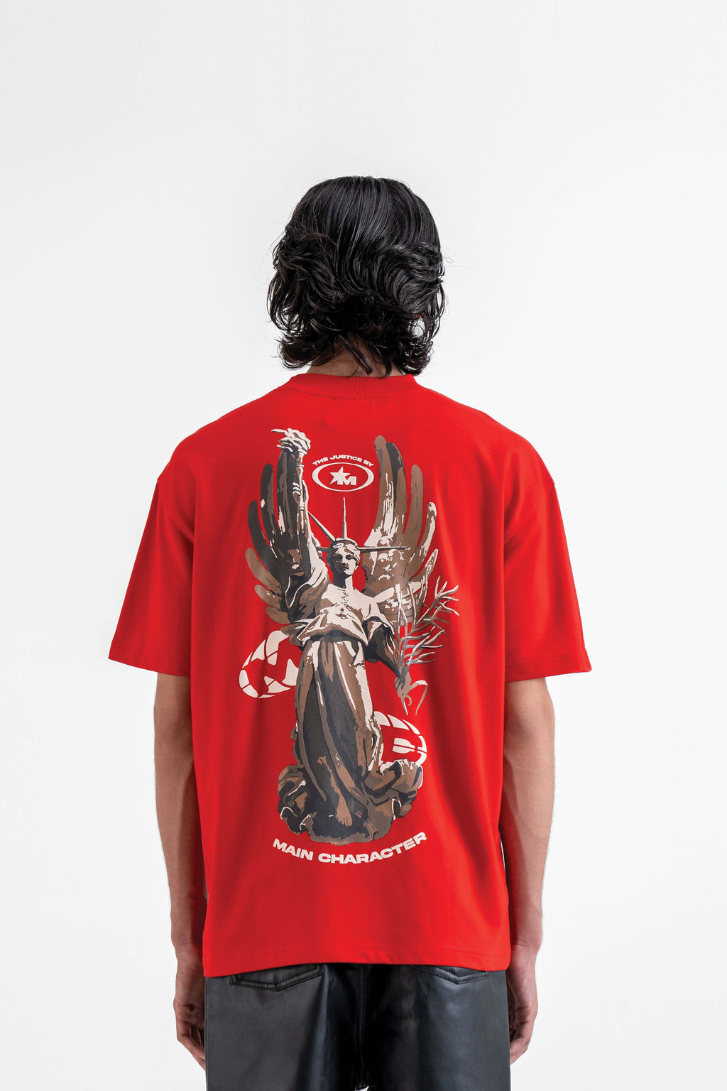 The Justice Printed Red Oversized T-Shirt Main Character