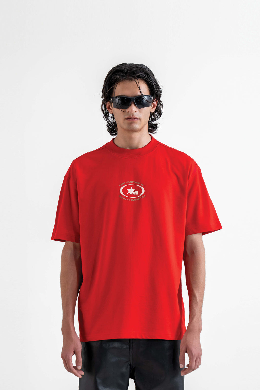 The Justice Printed Red Oversized T-Shirt Main Character