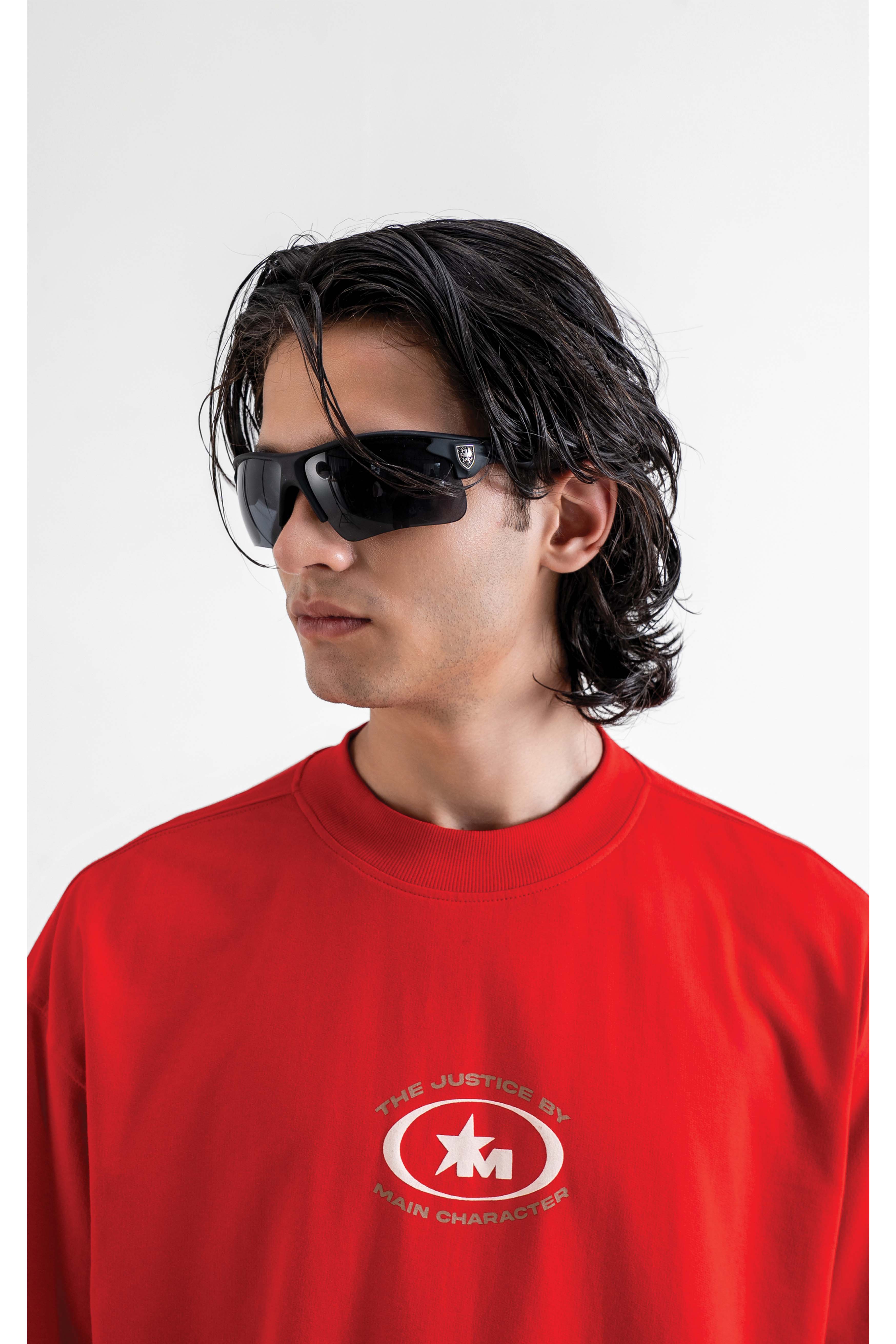 The Justice Printed Red Oversized T-Shirt