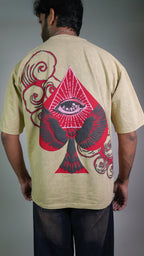 Spade Of Secrets Beige Acidwash Men’S Oversized T-Shirt Rustlines