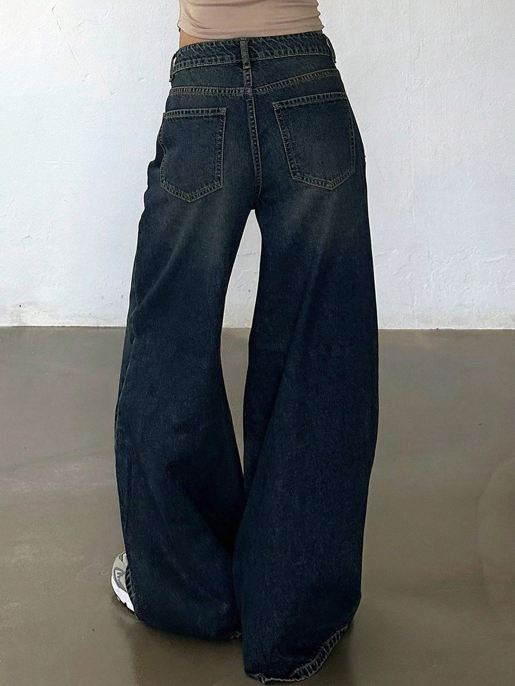 Retro Slate Blue Washed Super Wide Leg Jeans Stylish Wodrobe