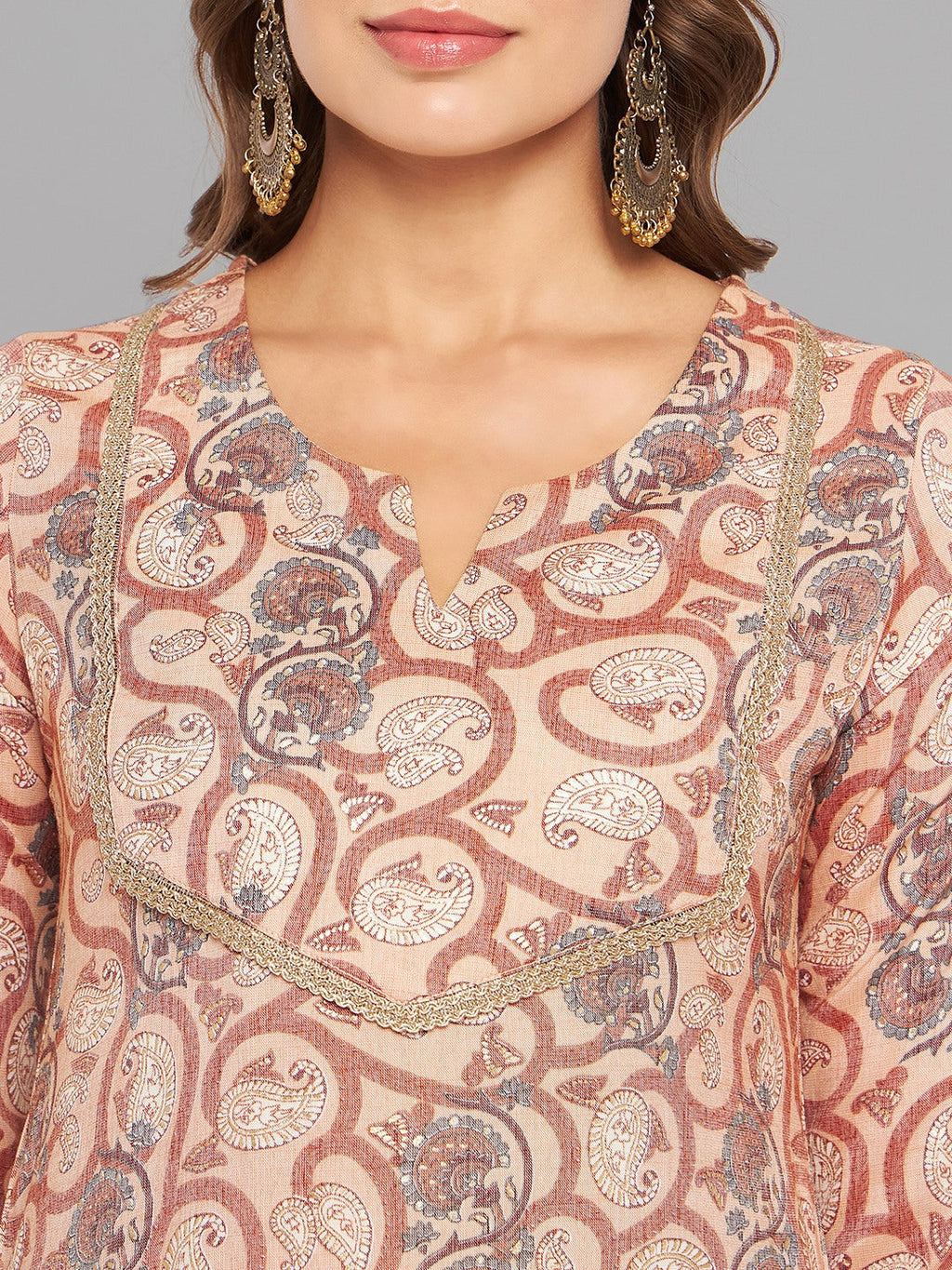 Women Brown Printed Straight Kurta Krya