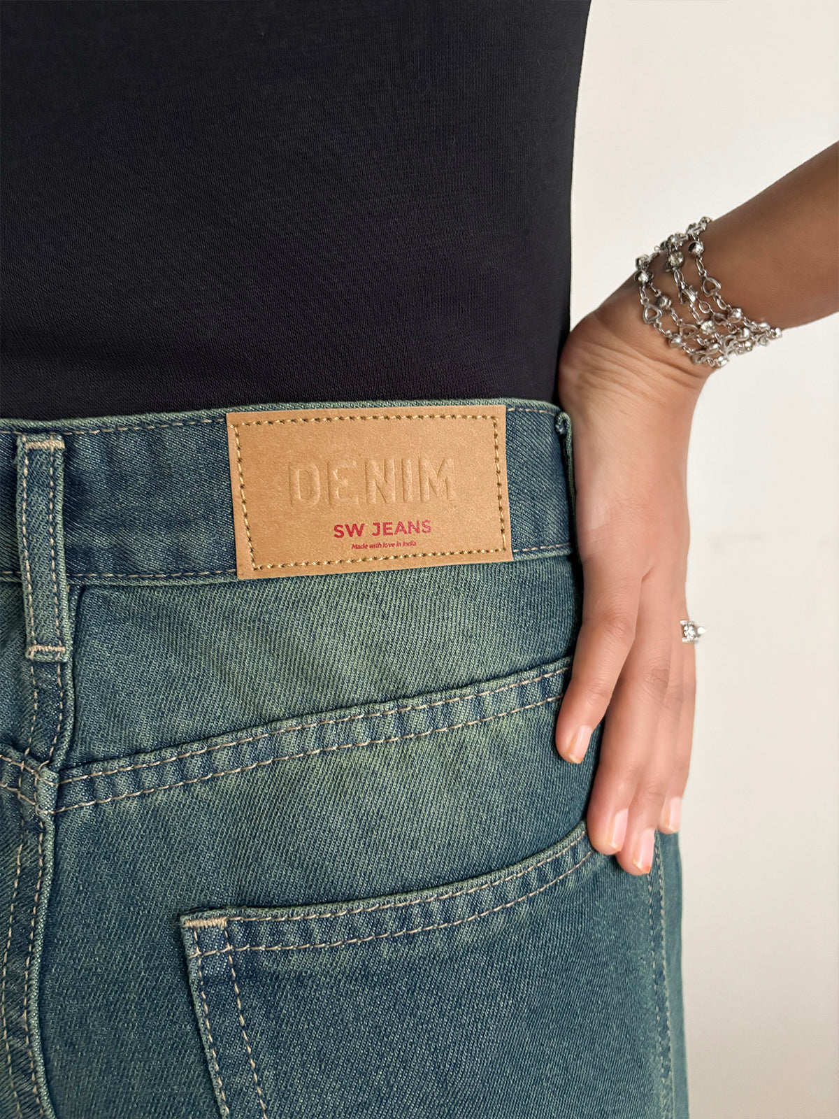 Vintage Green Tinted Super Wide Leg Jeans
