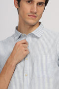 Uri Half Sleeve Linen Striped Shirt Uri