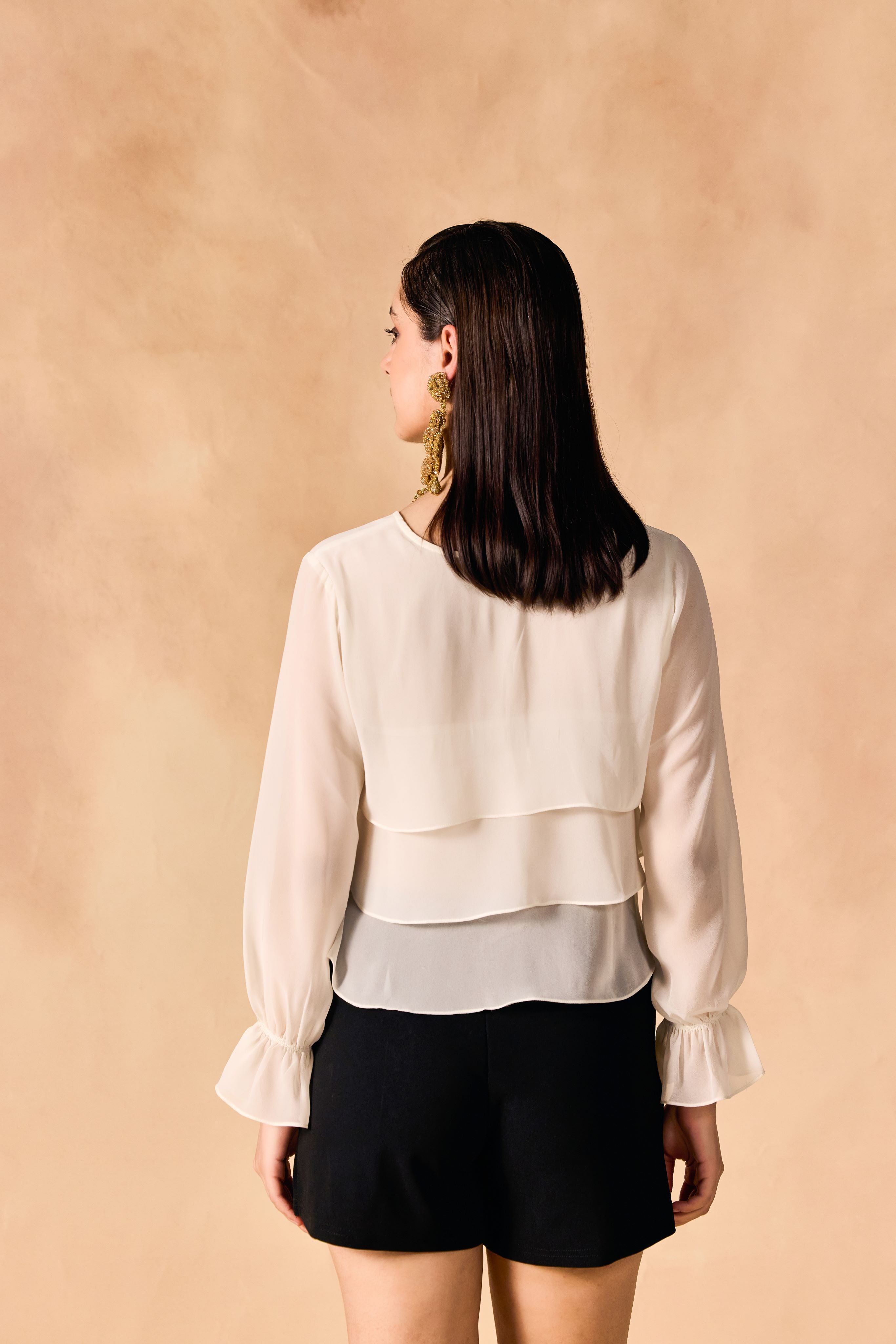 Casual Layered White Georgette Crop Top