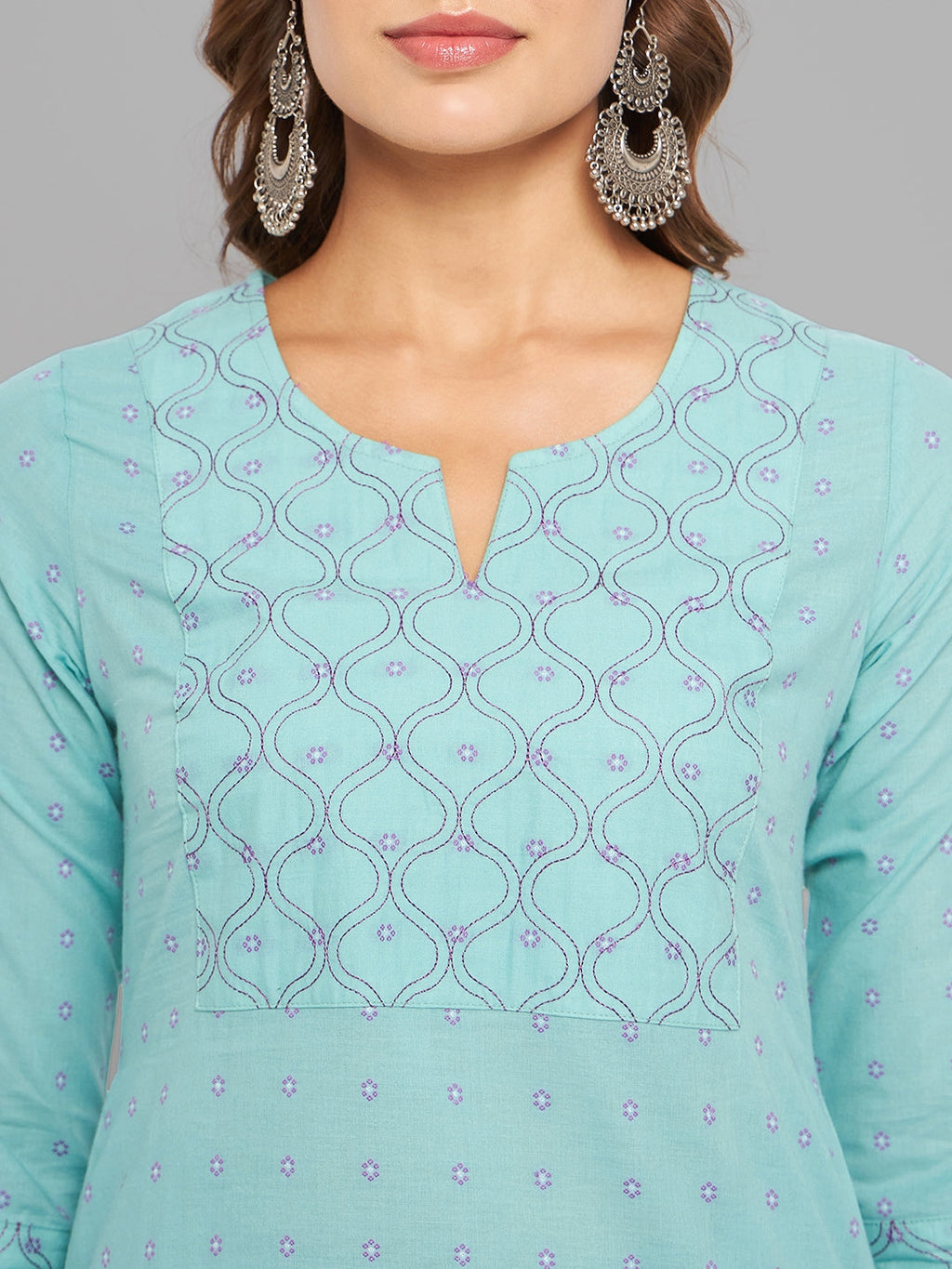 Women Sea Green Kurta With Embroidered Yoke Krya