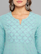 Women Sea Green Kurta With Embroidered Yoke Krya