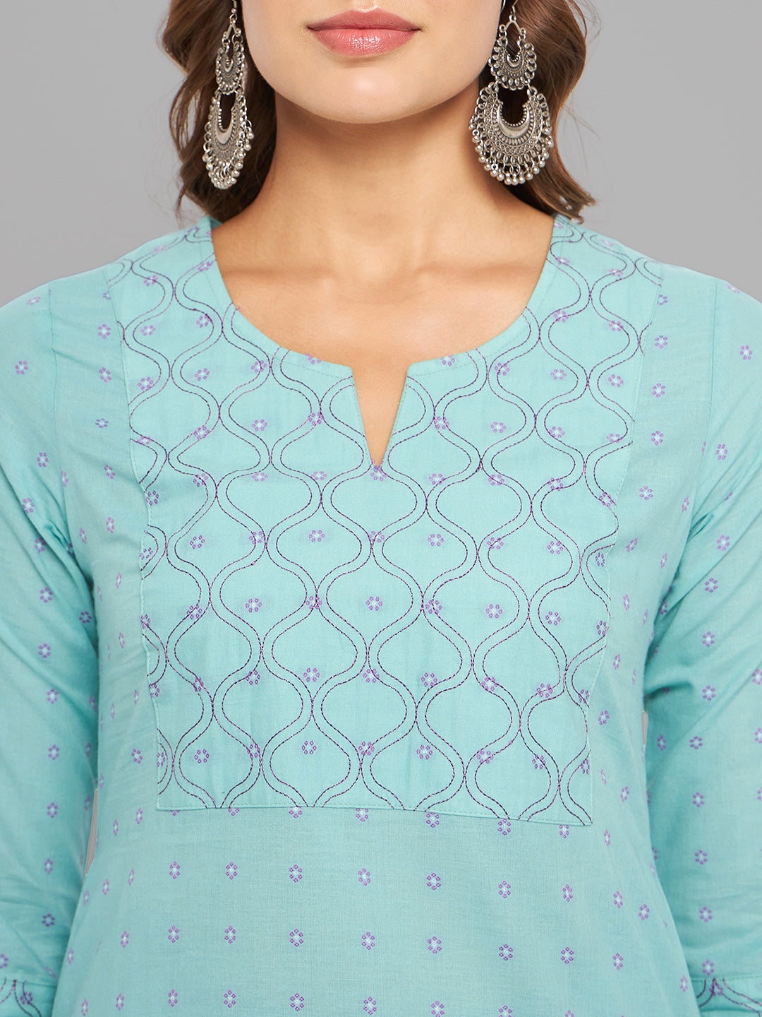 Women Sea Green Kurta With Embroidered Yoke Krya