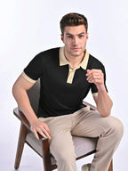 Men's Smooth-Touch Contrast Gloss Black Polo Vellure