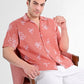 Box-Fit Floral Bloom Linen Shirt in Coral