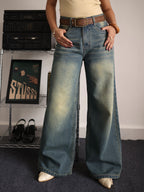 Vintage Drift Blue Tinted Wide Leg Jeans Stylish Wodrobe
