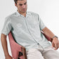 Botanic Bloom Box-Fit Embroidered Linen Shirt in Baby Blue