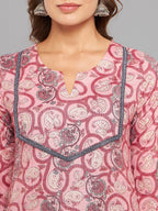 Women Pink Printed Straight Kurta Krya
