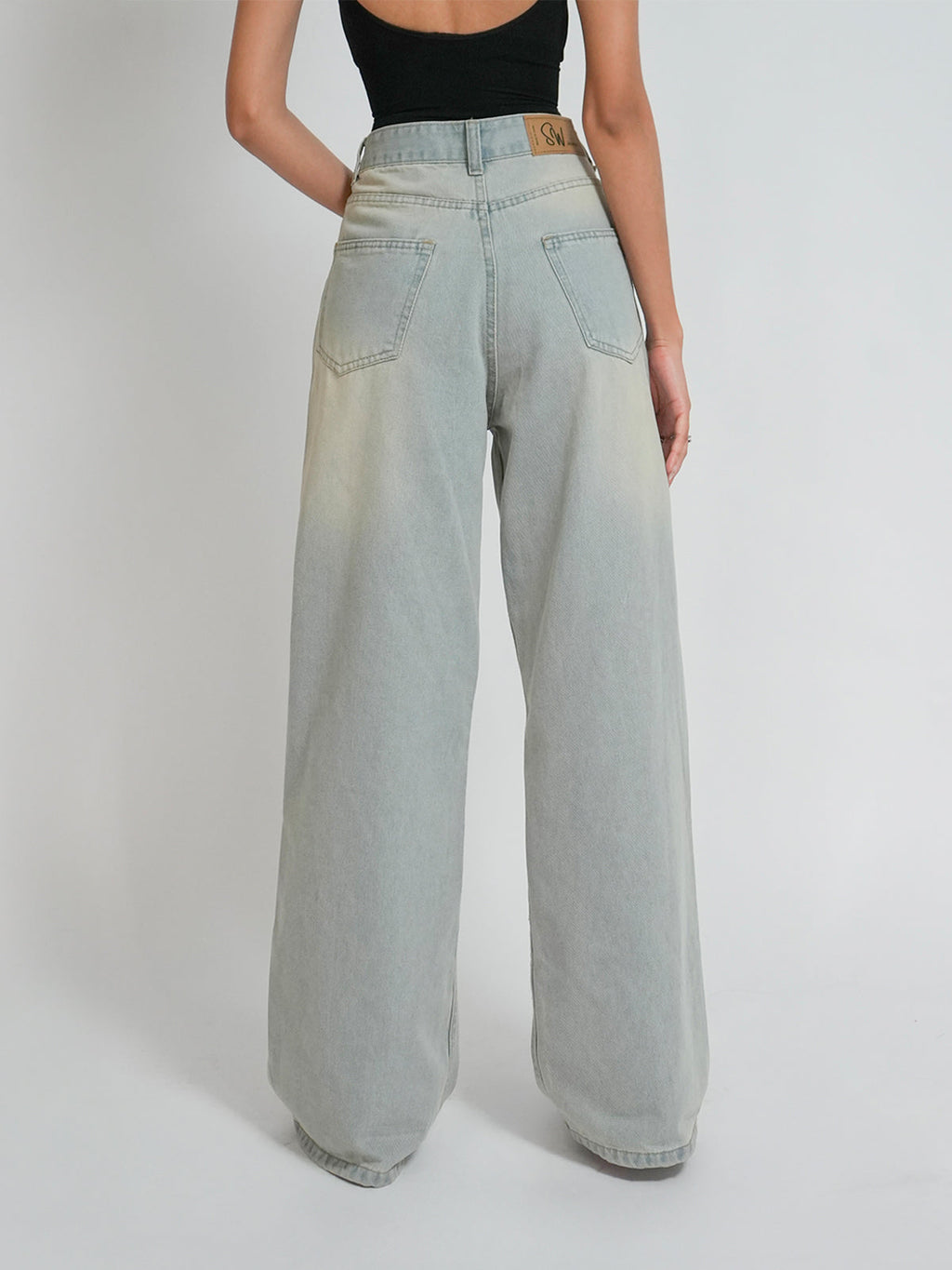 Pale Blue Dirty Wash Wide Leg Jeans Stylish Wodrobe