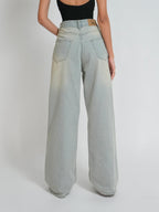 Pale Blue Dirty Wash Wide Leg Jeans Stylish Wodrobe