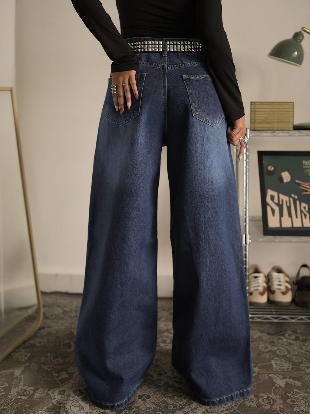Classic Blue Washed Wide Leg Jeans Stylish Wodrobe