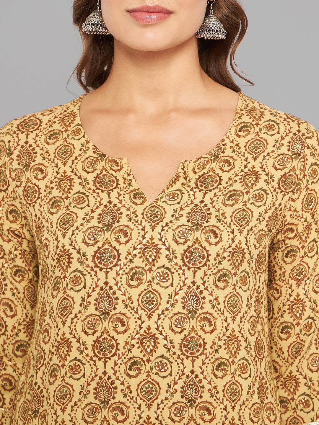 Women Mustard Kurta With Lace Krya