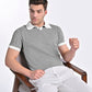 Jacquard Johnny-Collar Knit Polo in Onyx Grey X White