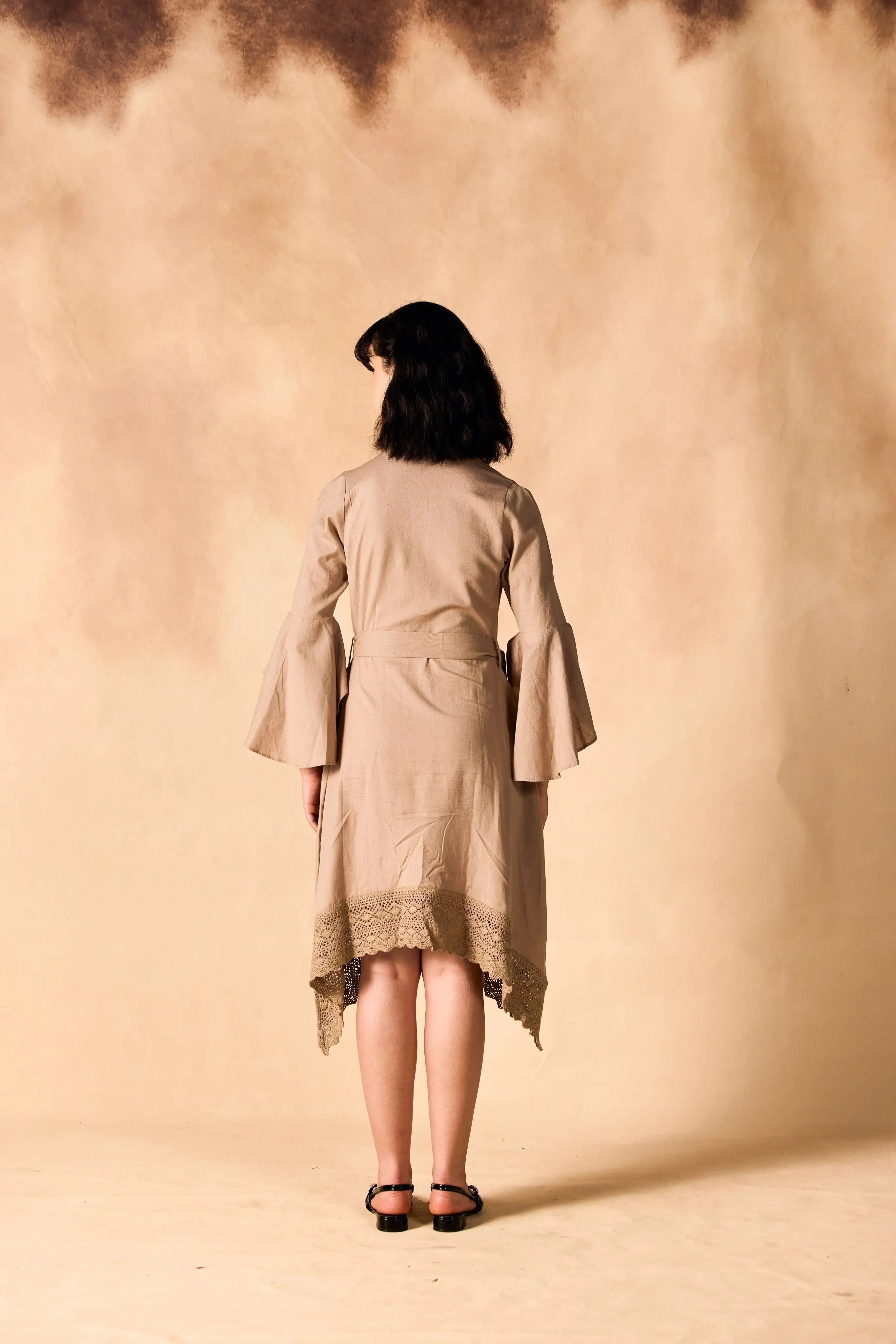 Handkerchief Hem Sash-Tie Belt Linen Shirtdress