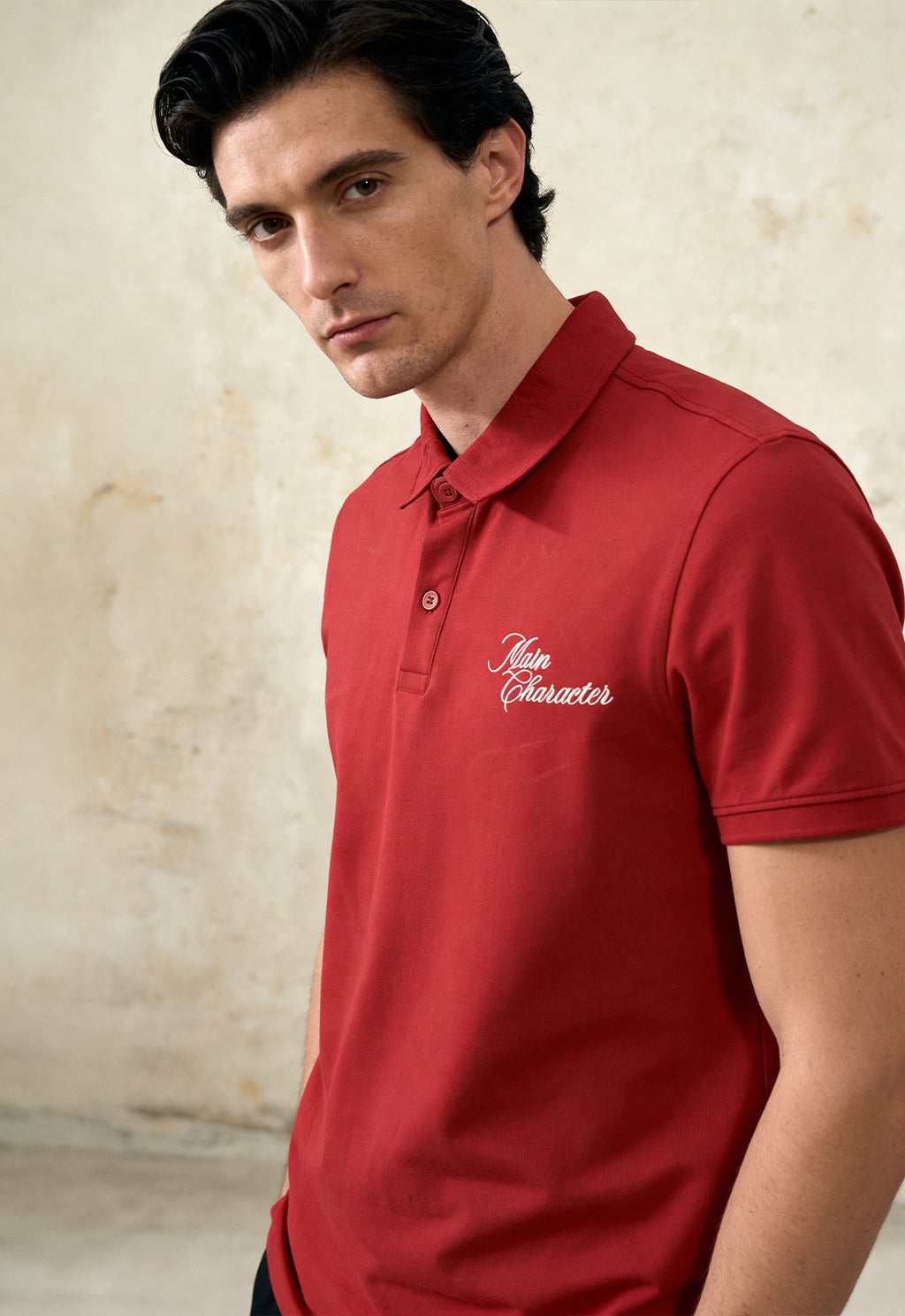 Red French-Terry Polo T-Shirt