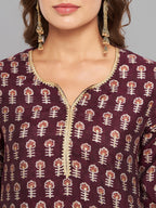 Women Purple Printed Kurta With Lace Krya