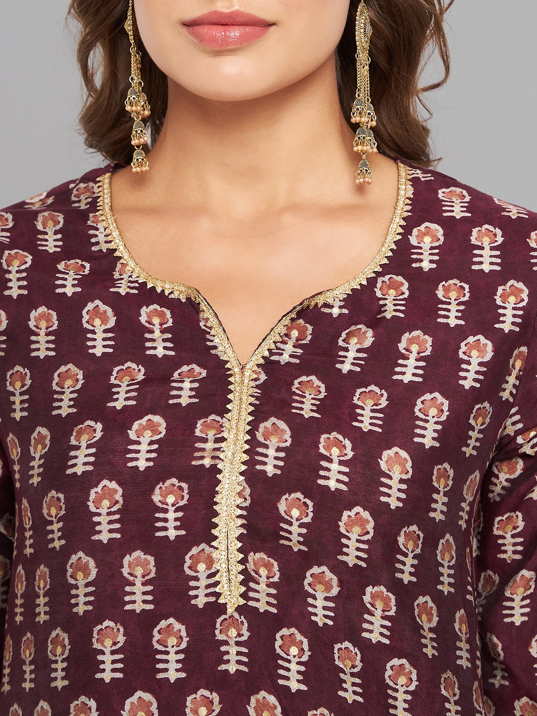 Women Purple Printed Kurta With Lace