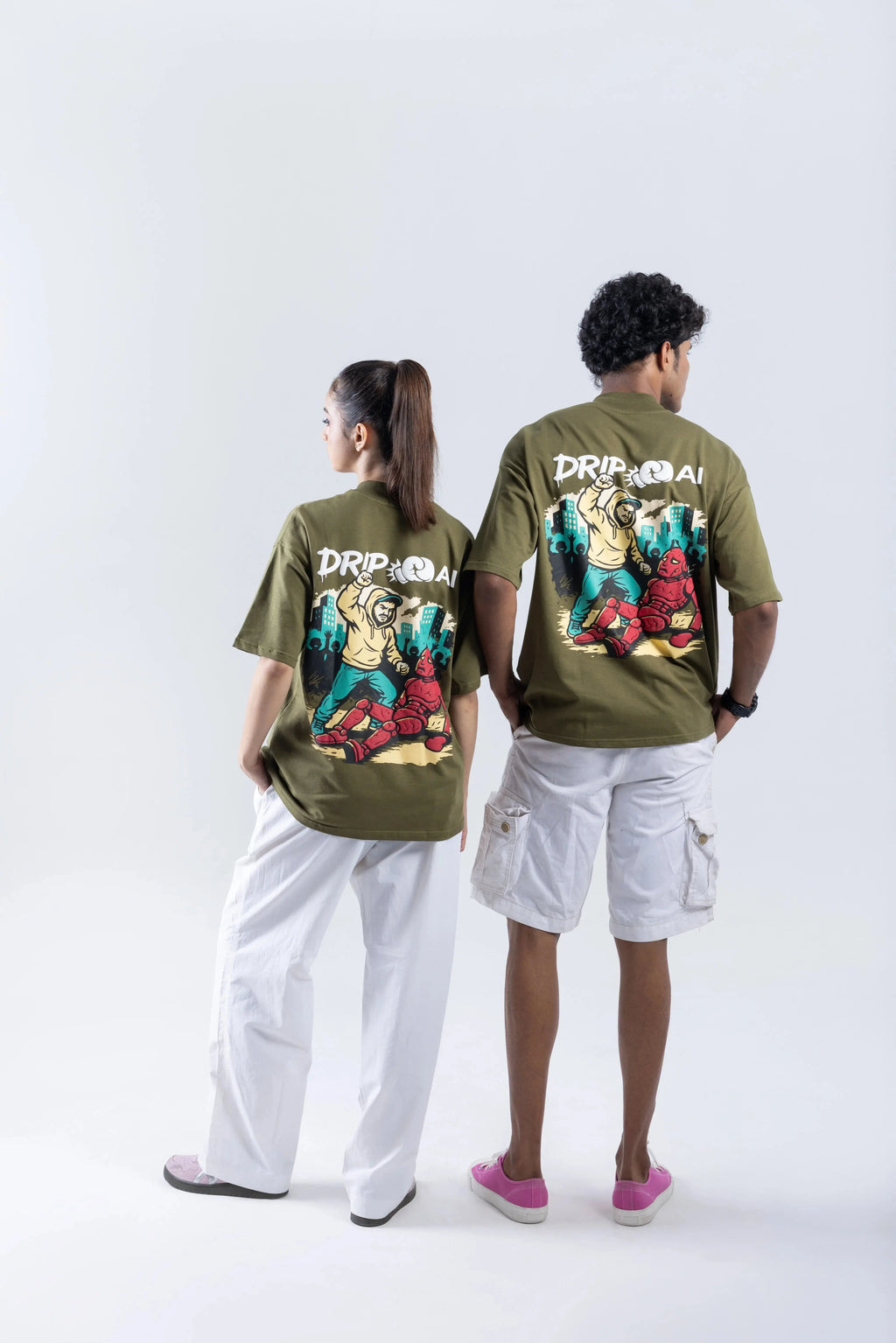 “Drip > AI” Round Neck Green T-shirt Off Sinners