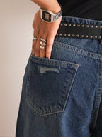 Deep Ocean Blue Ripped Ultra Wide Leg Jeans??