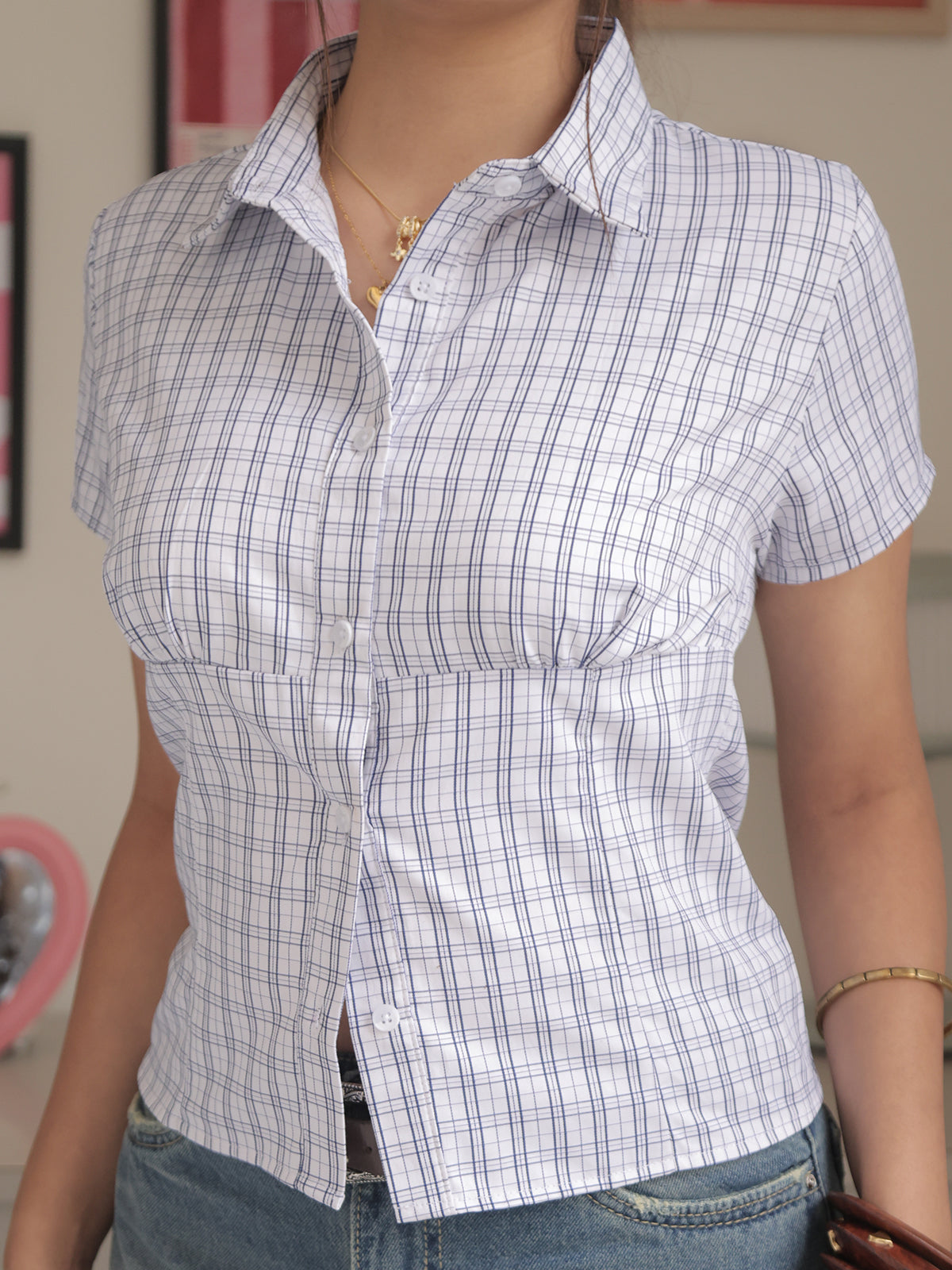 Blueberry Checks Short Sleeve Fitted Shirt