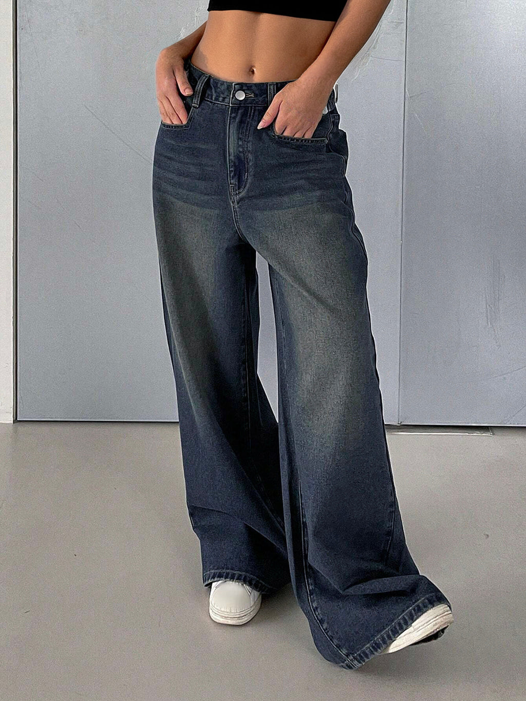80s Street Blue Washed Super Wide Leg Jeans