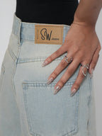Pale Blue Dirty Wash Wide Leg Jeans Stylish Wodrobe