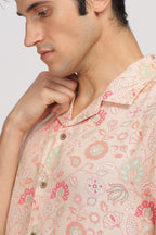 Uri Peach Printed Cuban Collar Shirt Uri