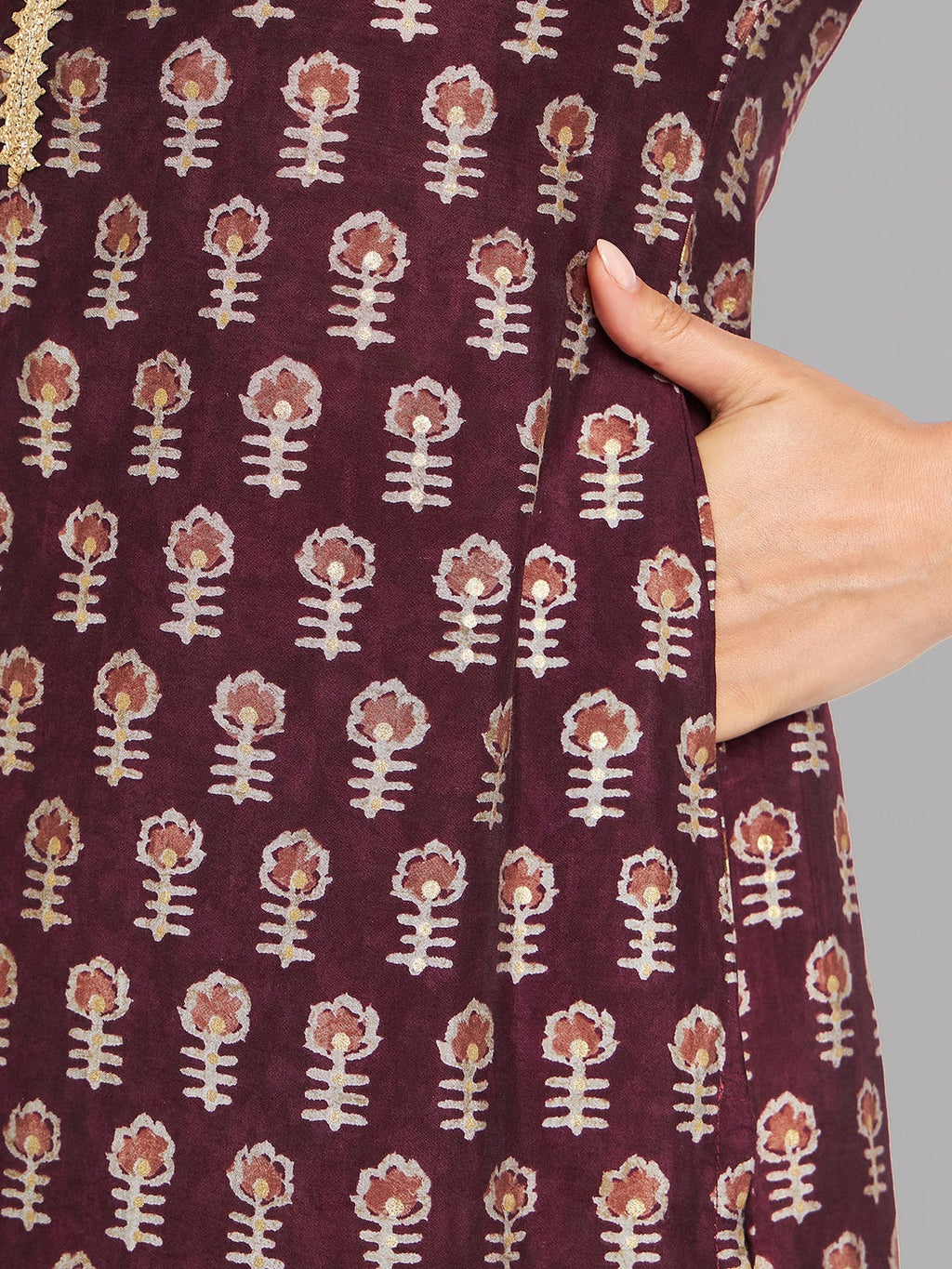 Women Purple Printed Kurta With Lace Krya