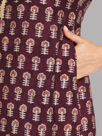 Women Purple Printed Kurta With Lace Krya