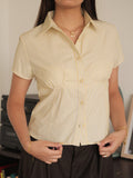 Butter Yellow Striped Short Sleeve Fitted Shirt