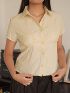 Butter Yellow Striped Short Sleeve Fitted Shirt