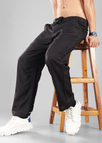Black Linen-Blend Relaxed Pants for Men