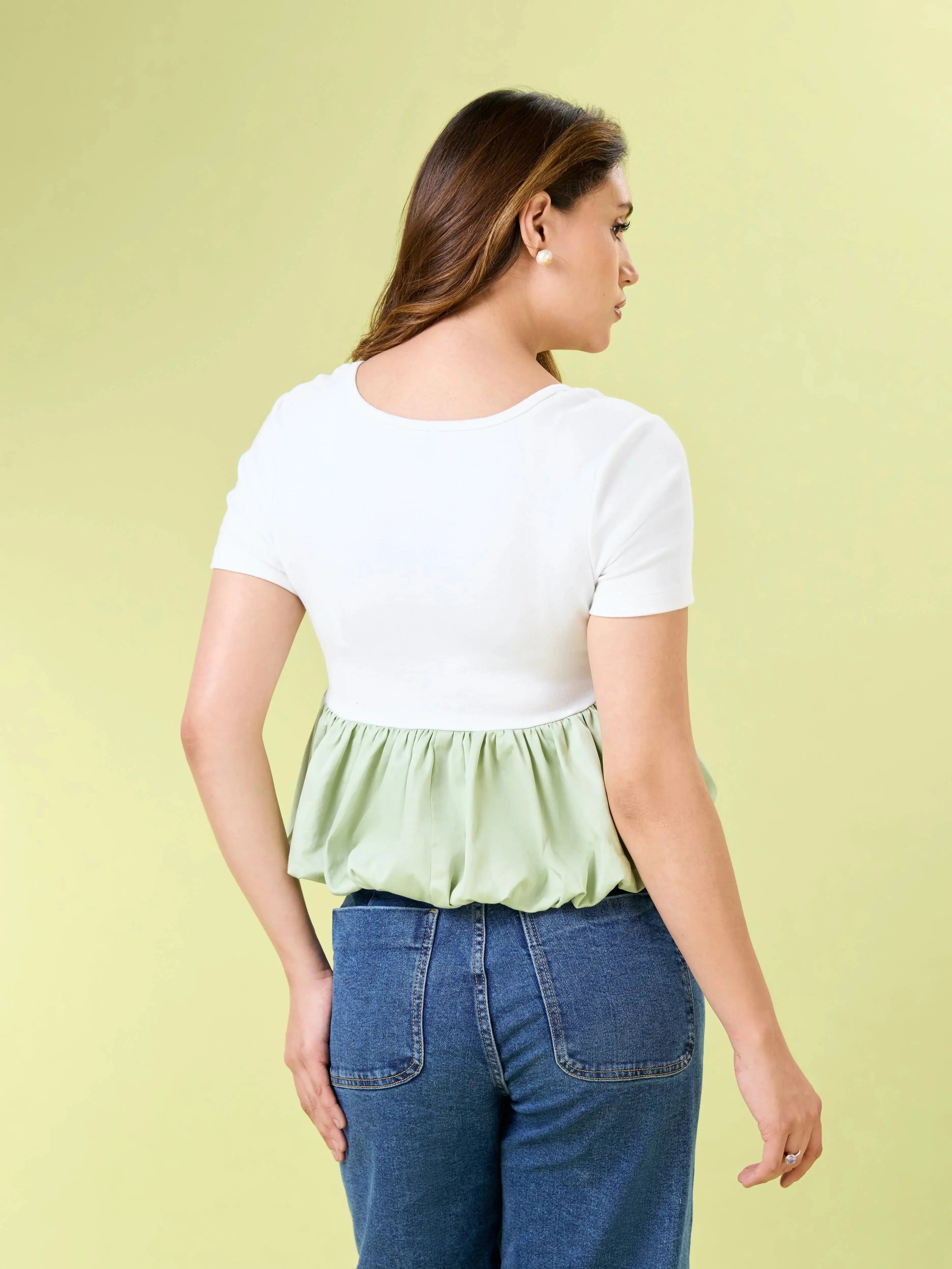 Mint To Be Bubble Round Neck White Top Zumee