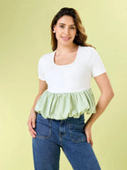 Mint To Be Bubble Round Neck White Top Zumee