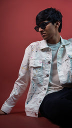 White Painted Denim Men'S Jacket Rustlines