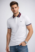 White Polo with Red Stripe Collar Aachari