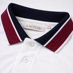 White Polo with Red Stripe Collar Aachari