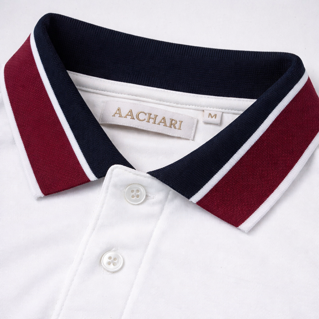 White Polo with Red Stripe Collar