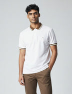 White Polo with Brown Collar Aachari