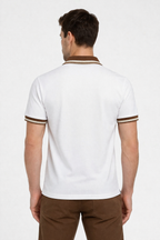 White Polo with Brown Collar Aachari
