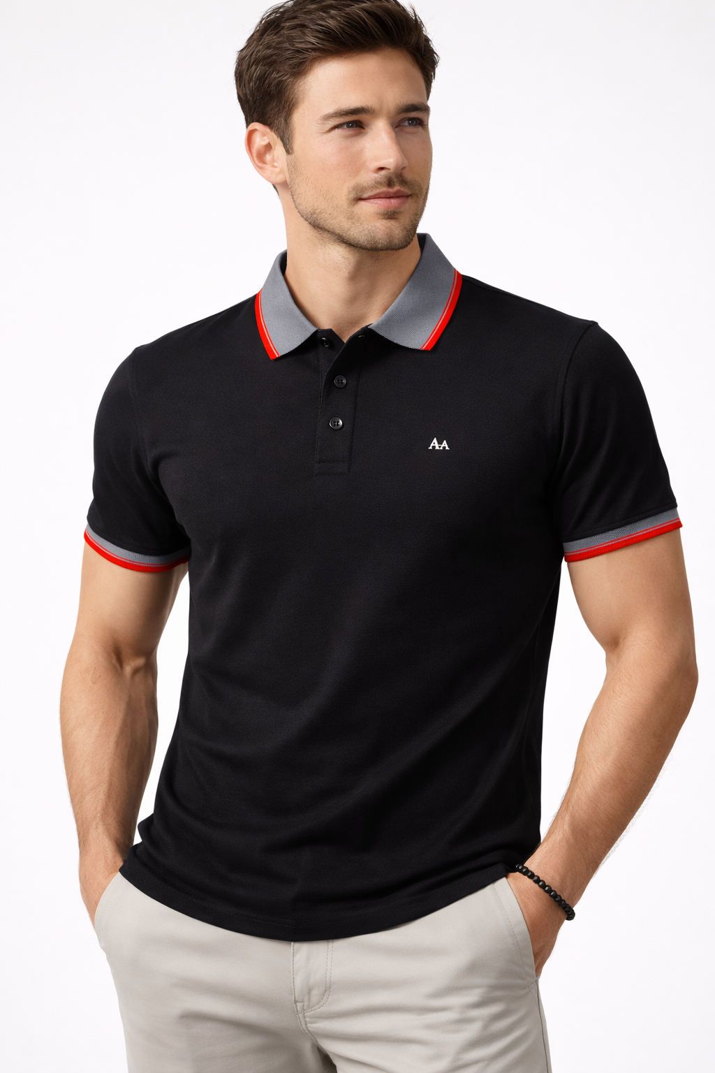 Black Polo with Dual Tone Stripe Collar